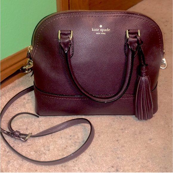 ♠️ Kate Spade Pebbled Leather McCall Street Carli Plum Doom Satchel with Tassel - Picture 7 of 16